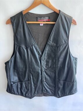 Vintage Brooks Black Leather Motorcycle Vest